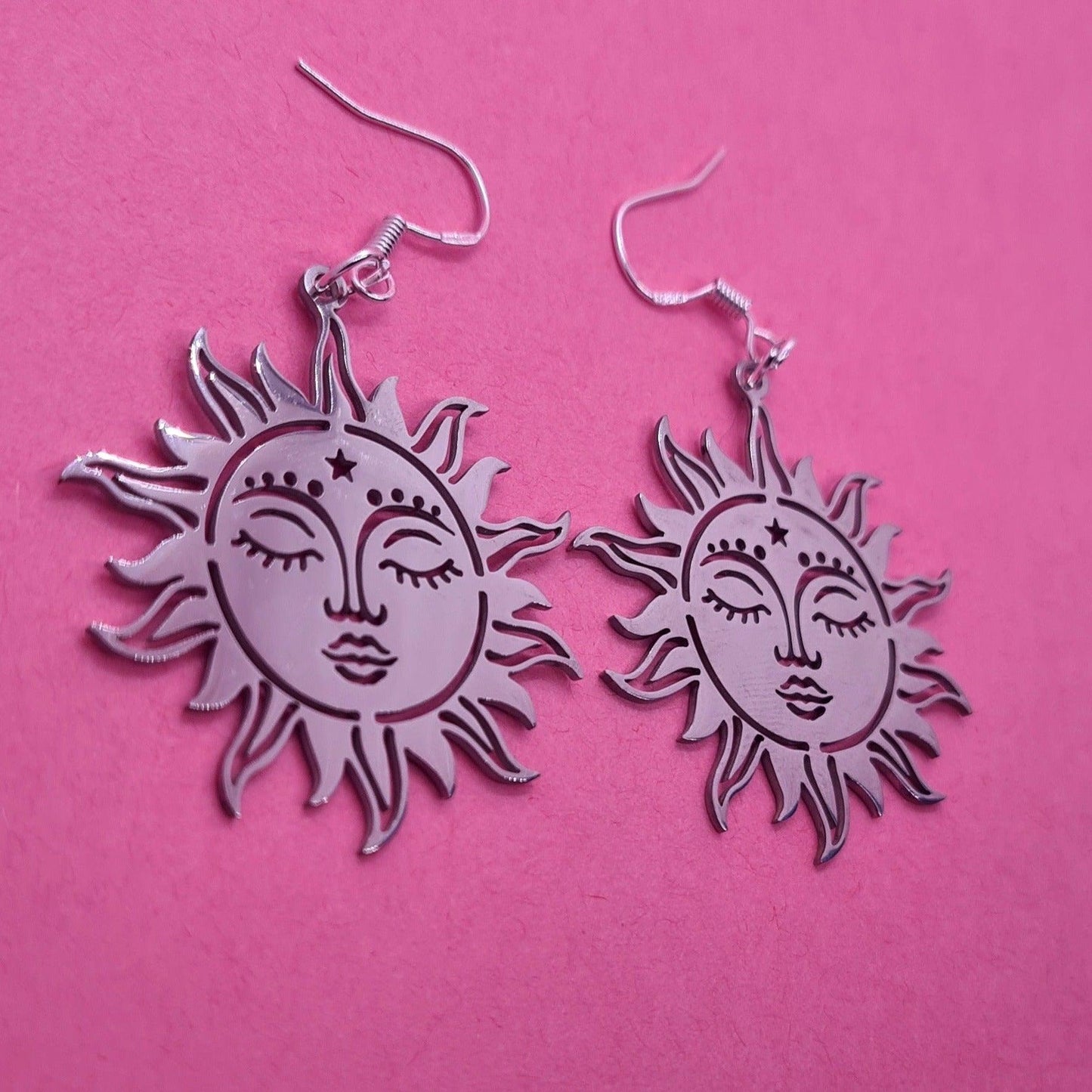 Stainless steel celestial sun earrings. - Strawberry Moon Jewellery