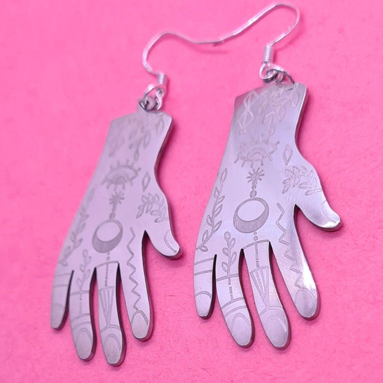 Stainless steel dream realm hand earrings. - Strawberry Moon Jewellery