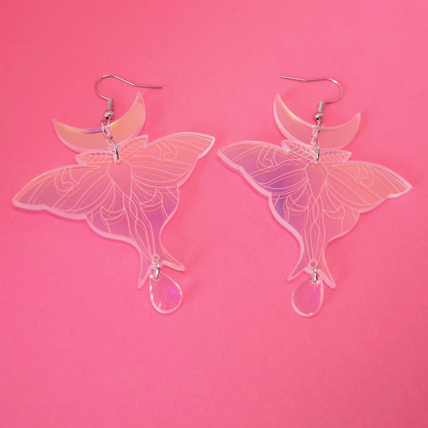 Iridescent Rainbow Moon Moth Earrings