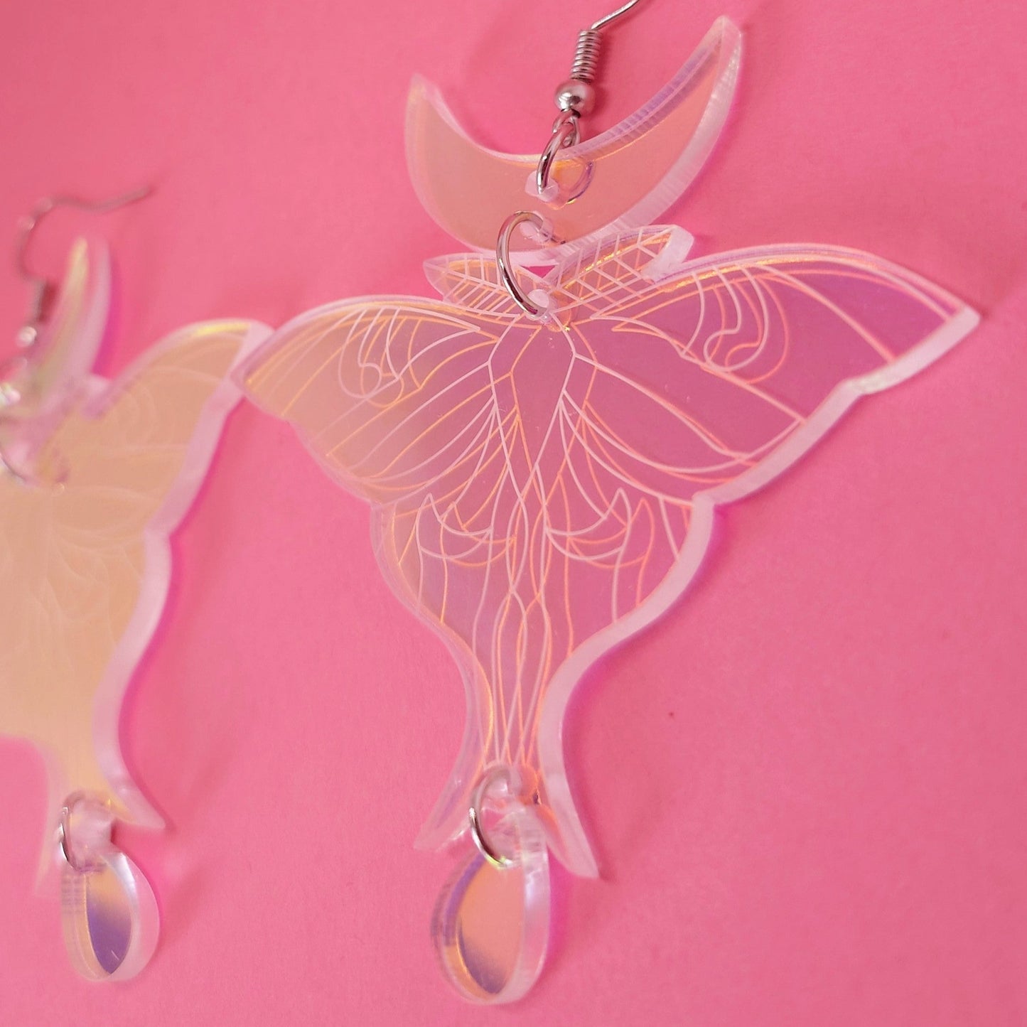 Iridescent Rainbow Moon Moth Earrings