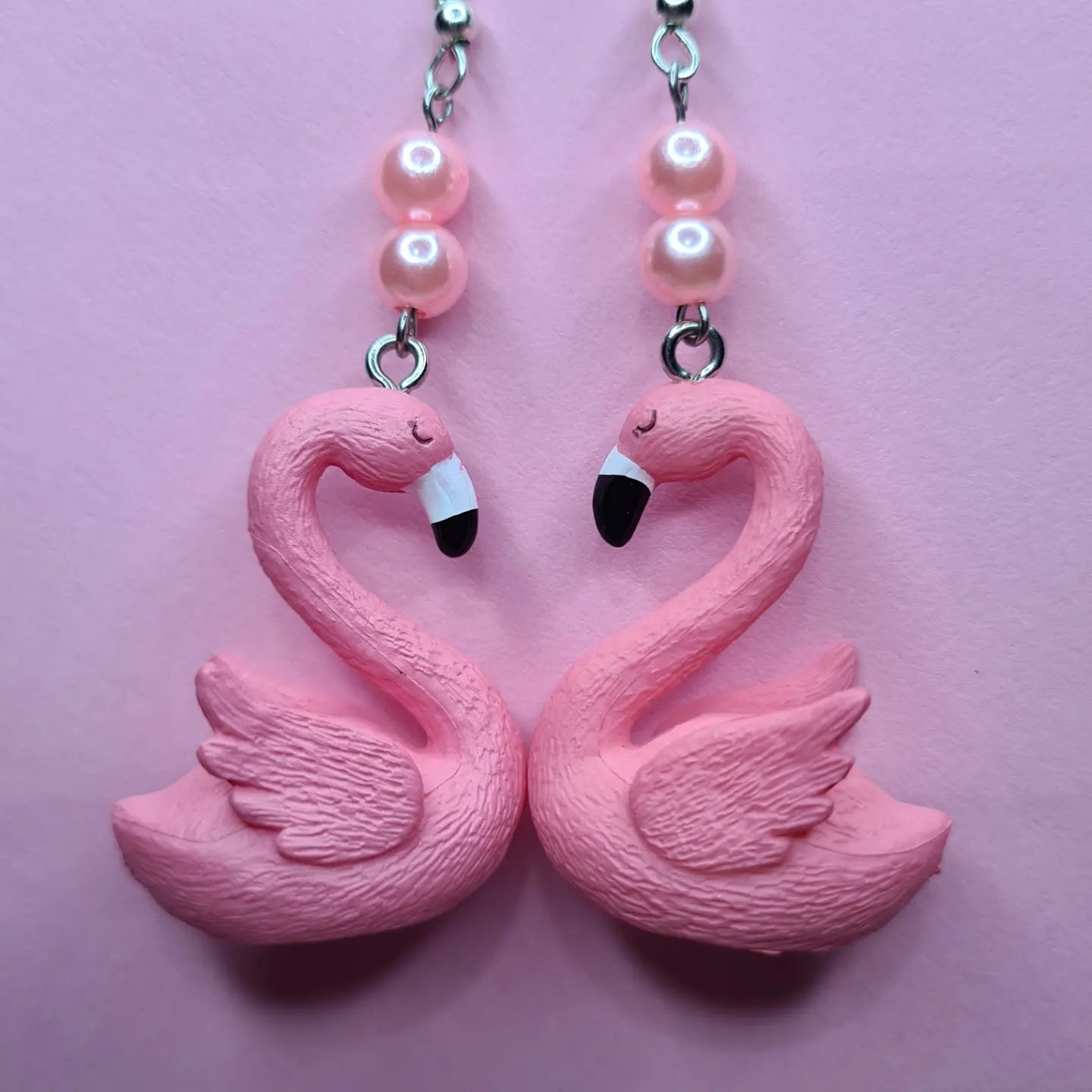 Pink flamingo drop earrings. - Strawberry Moon Jewellery