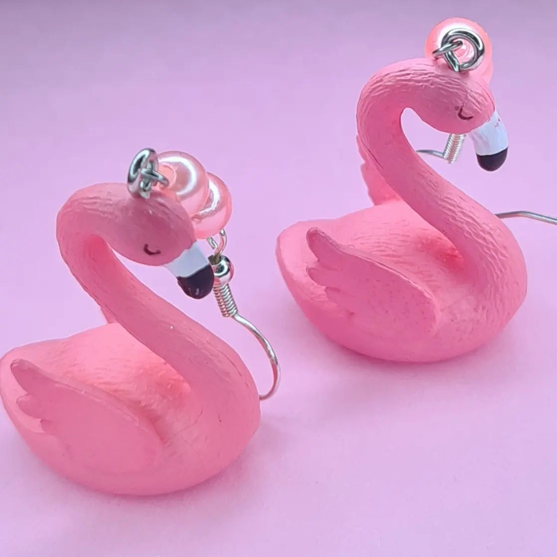 Pink flamingo drop earrings. - Strawberry Moon Jewellery
