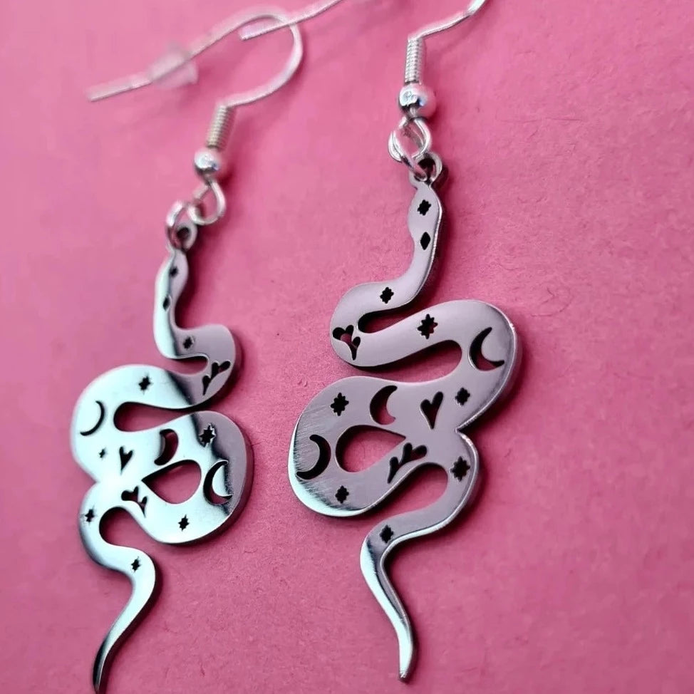 Brushed stainless steel solstice snakes. - Strawberry Moon Jewellery