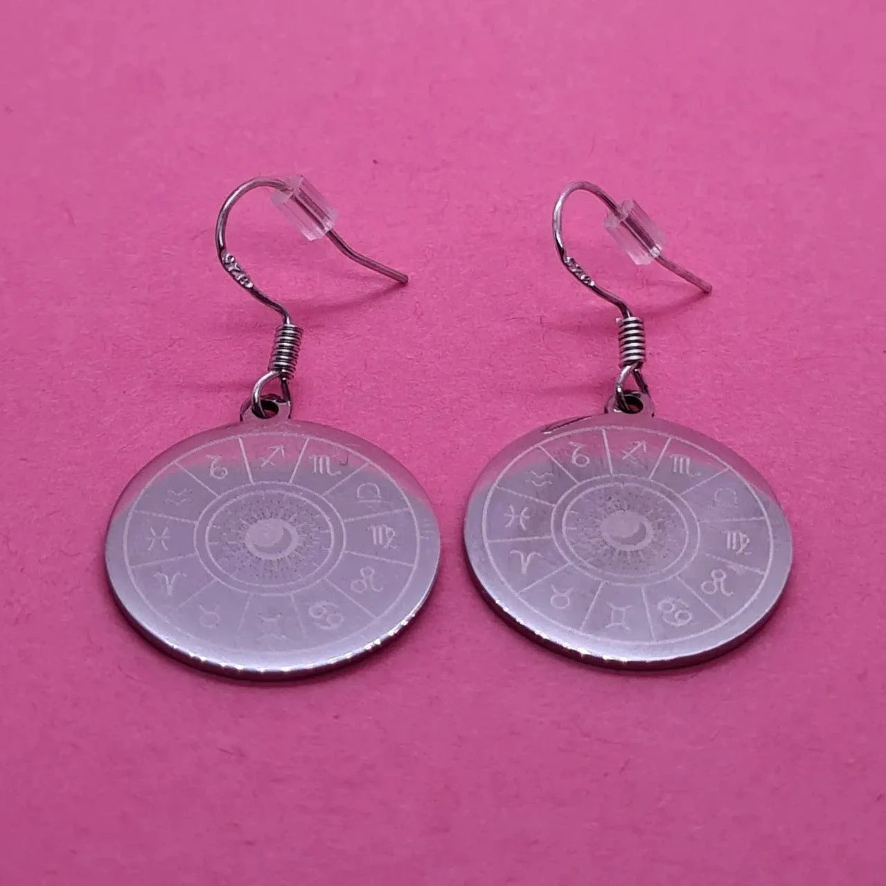 Stainless steel zodiac moon wheel earrings. - Strawberry Moon Jewellery