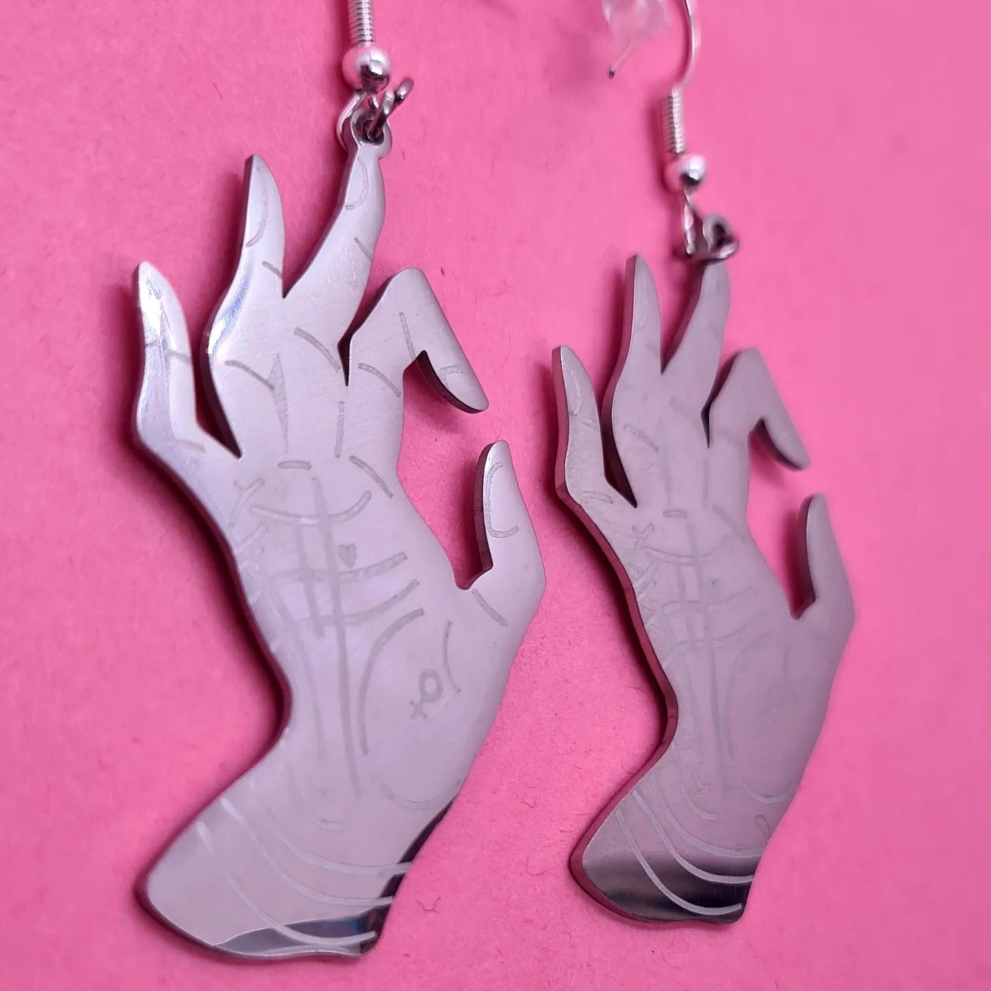 Stainless steel feminine divinity hand earrings - Strawberry Moon Jewellery