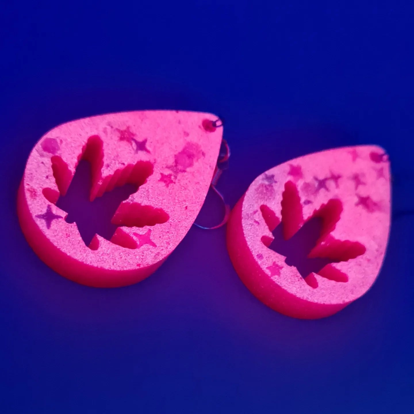 Glow in the dark pink leaf earrings - Strawberry Moon Jewellery