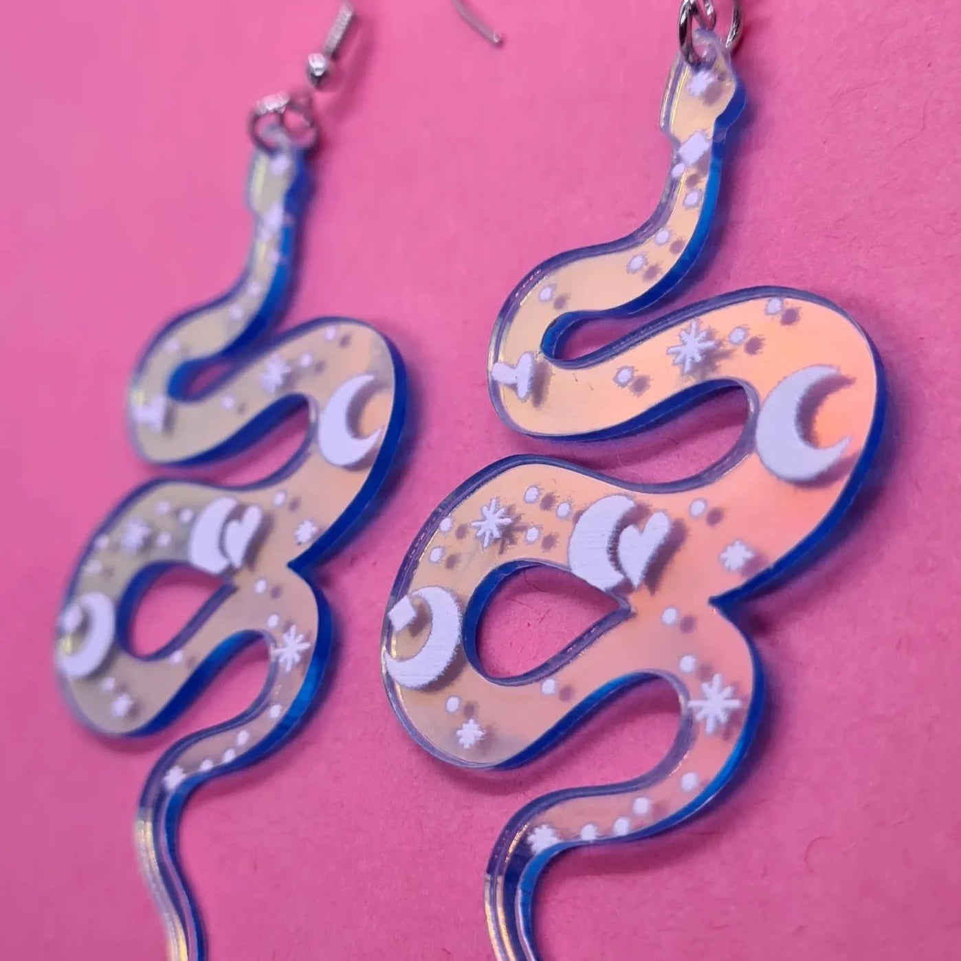 Chromatic moon snake earrings - Strawberry Moon Jewellery