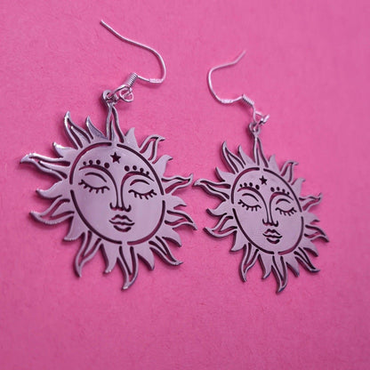 Stainless steel celestial sun earrings. - Strawberry Moon Jewellery 
