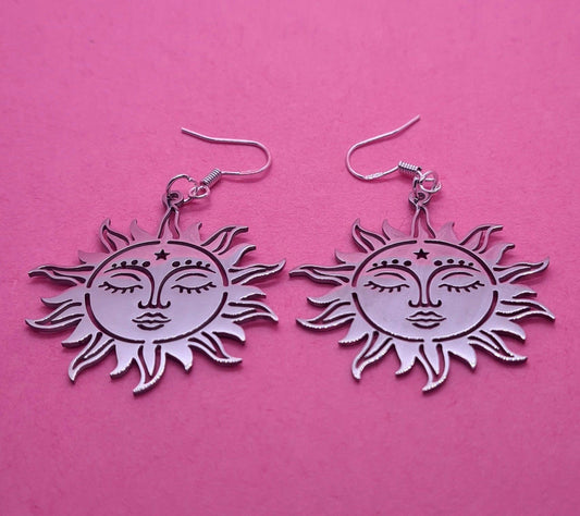 Stainless steel celestial sun earrings. - Strawberry Moon Jewellery 