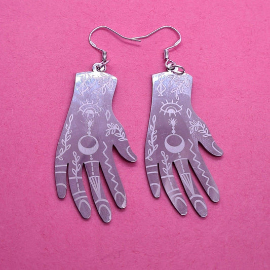 Stainless steel dream realm hand earrings. - Strawberry Moon Jewellery 