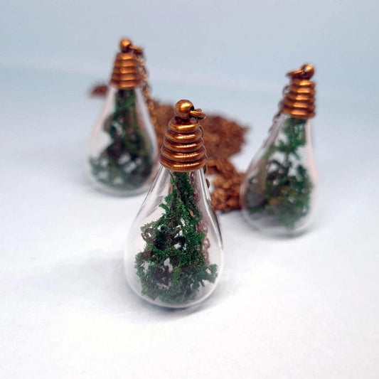Glass Tear drop Necklace - Mini Moss Terrarium - Strawberry Moon Jewellery 