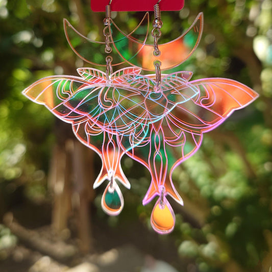 Iridescent Rainbow Moon Moth Earrings