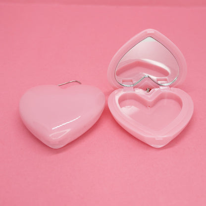 Mini heart compact mirror earrings