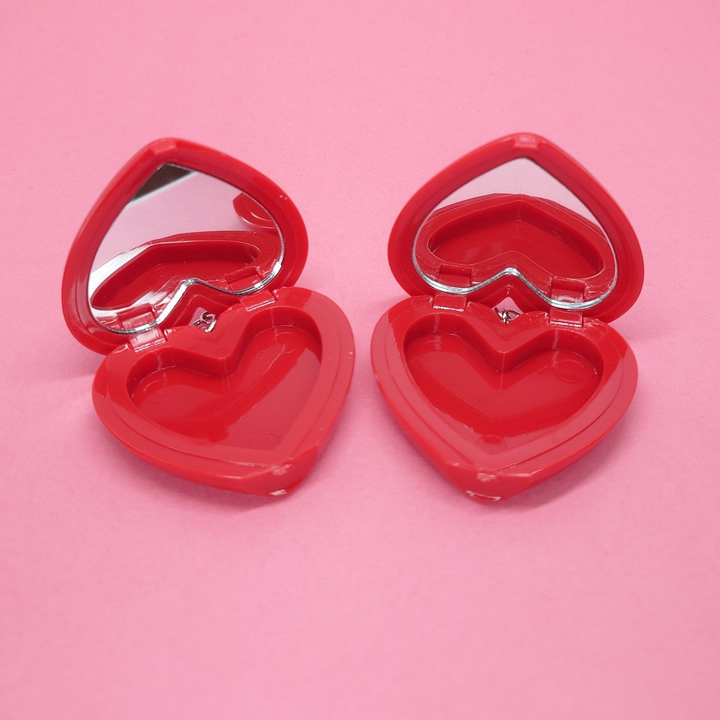 Mini heart compact mirror earrings