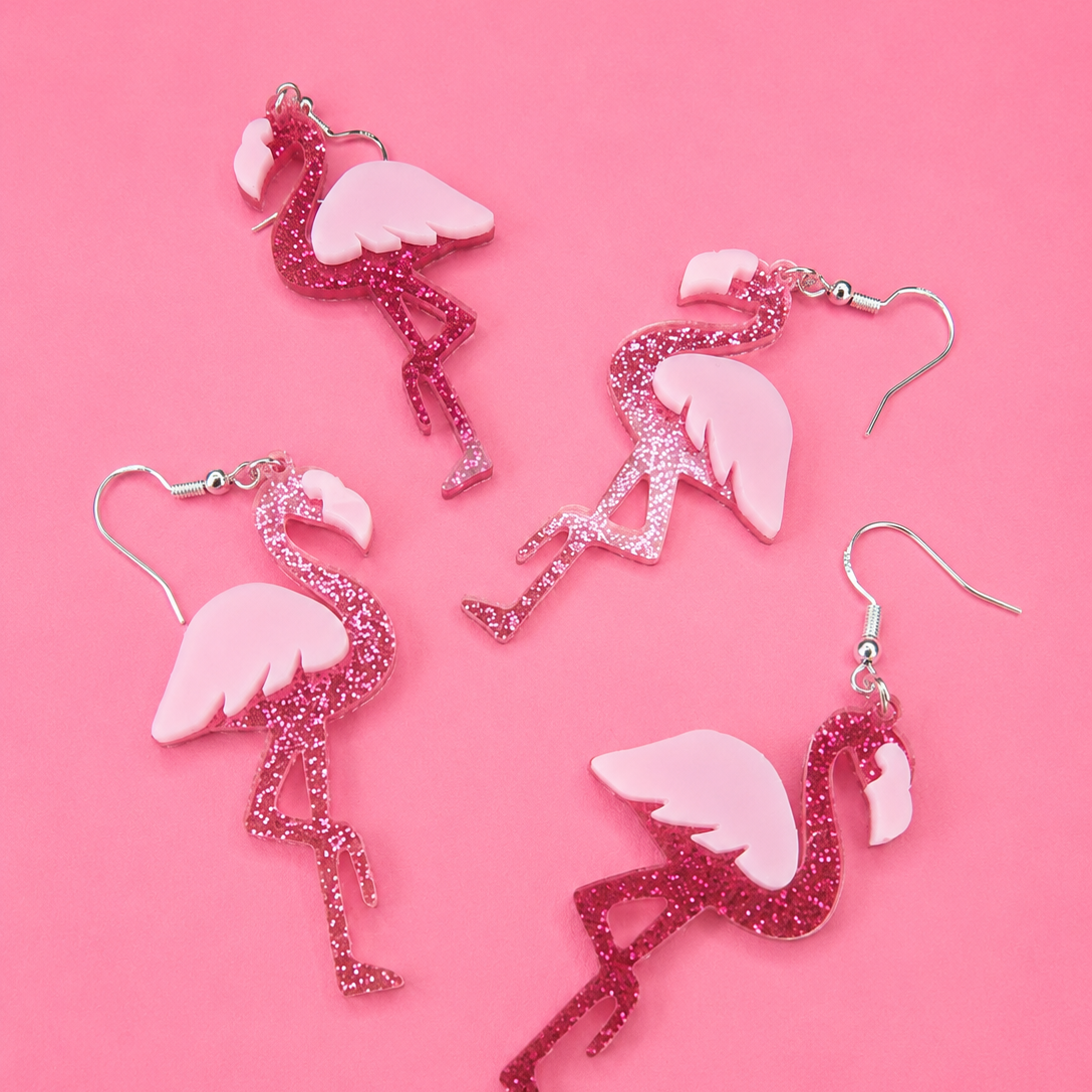 🦩✨ Glitter Flamingo Earrings ✨🦩
