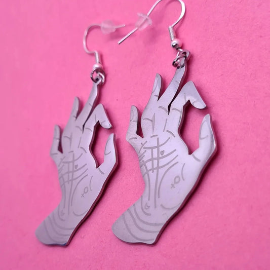 Stainless steel feminine divinity hand earrings - Strawberry Moon Jewellery 