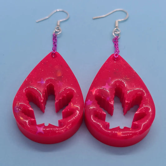 Glow in the dark pink leaf earrings - Strawberry Moon Jewellery 