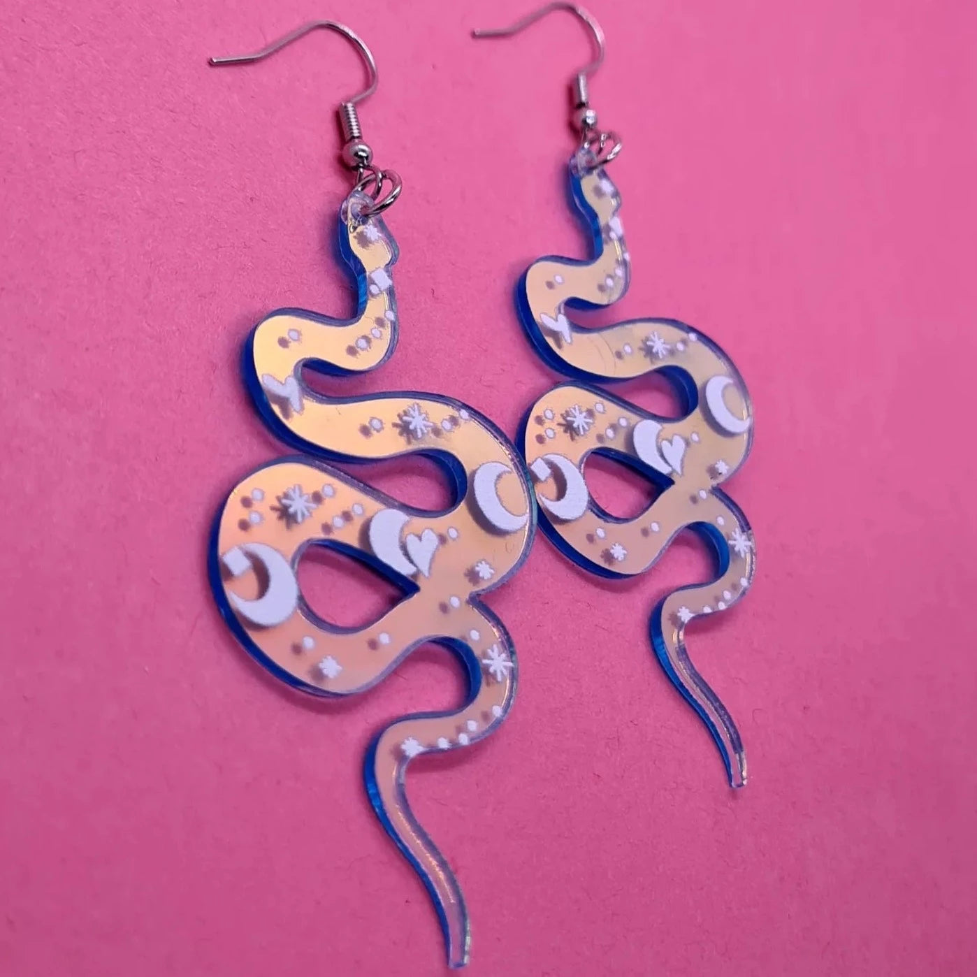 Chromatic moon snake earrings - Strawberry Moon Jewellery 