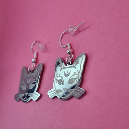 Stainless steel cosmic kitty earrings - Strawberry Moon Jewellery 