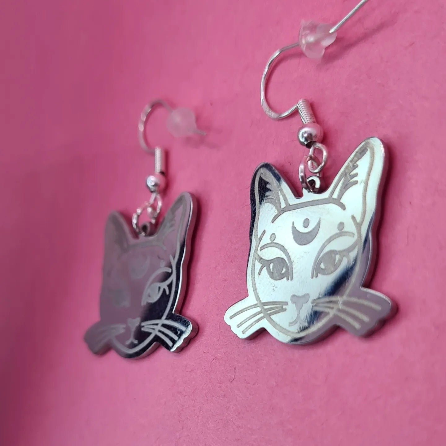 Stainless steel cosmic kitty earrings - Strawberry Moon Jewellery 